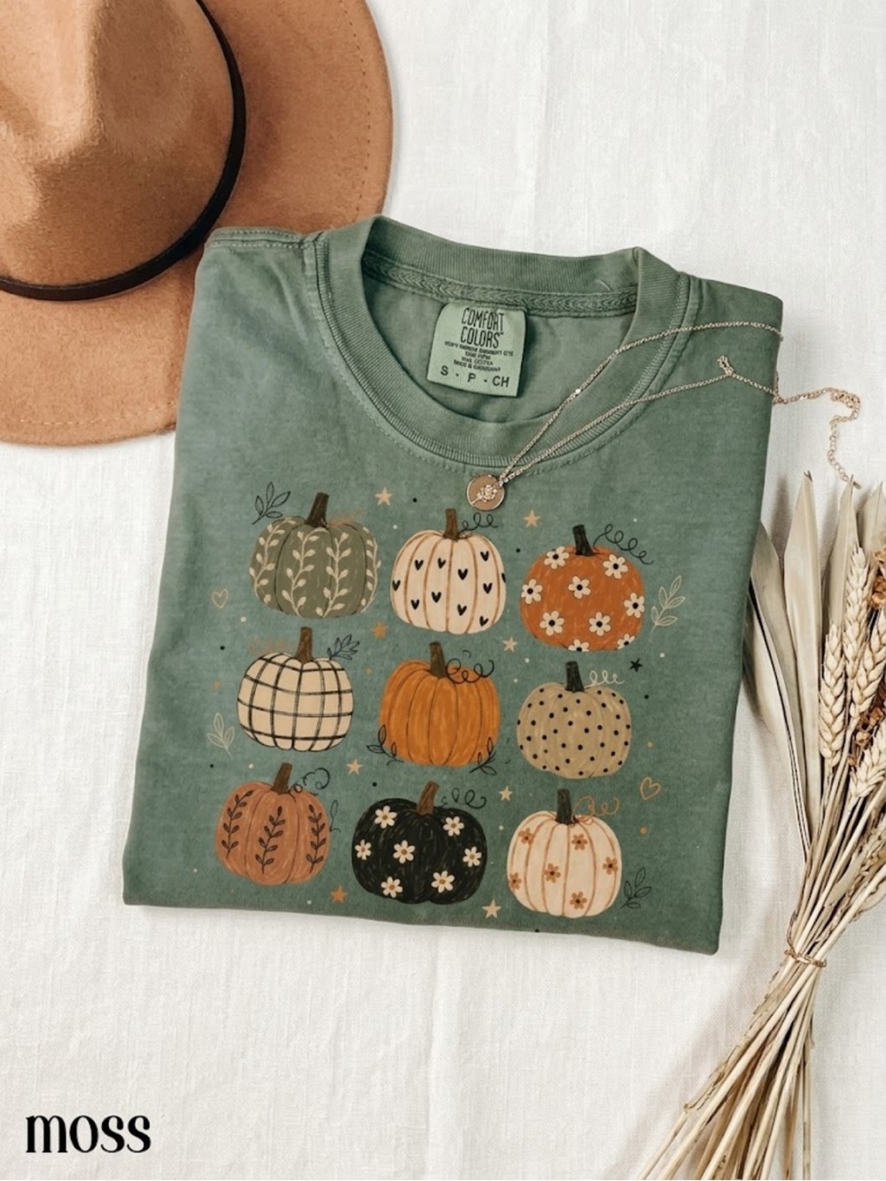 Comfort Colors Moss Green Pumpkin Halloween Graphic Tee